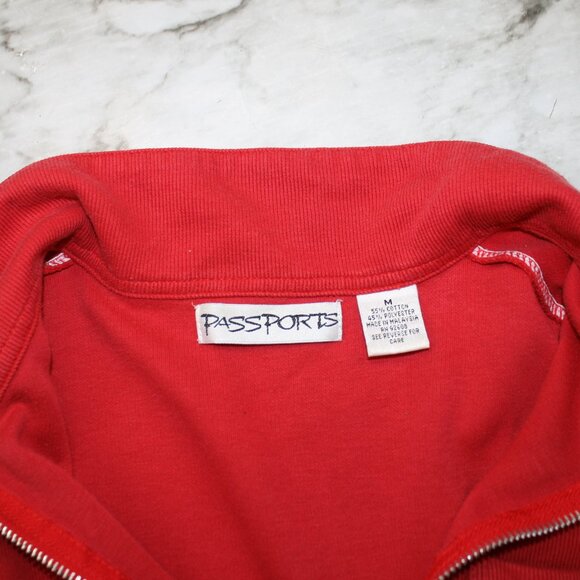 VINTAGE PASSPORT Vest Knit Sweater Zip Front Sleeveless Classic Casual Red Med - Picture 5 of 5
